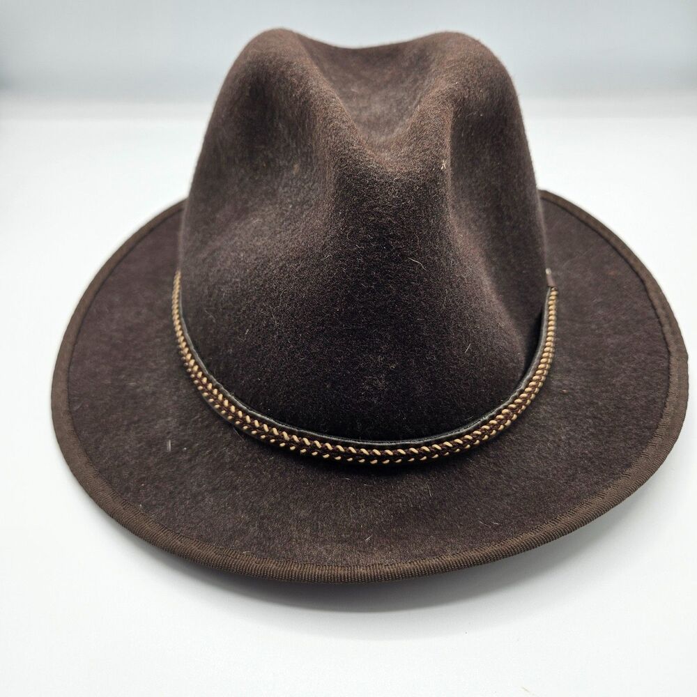 Scala Classico Four Seasons Felt Hat Brown‎ Wool Fedora Size Large Braided Band